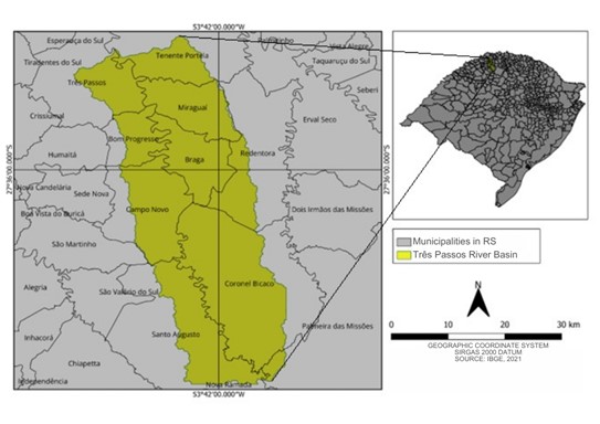 Location of the Turvo river basin, RS, Brazil